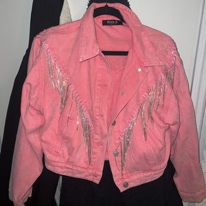 Pink Diamond fringe jean jacket